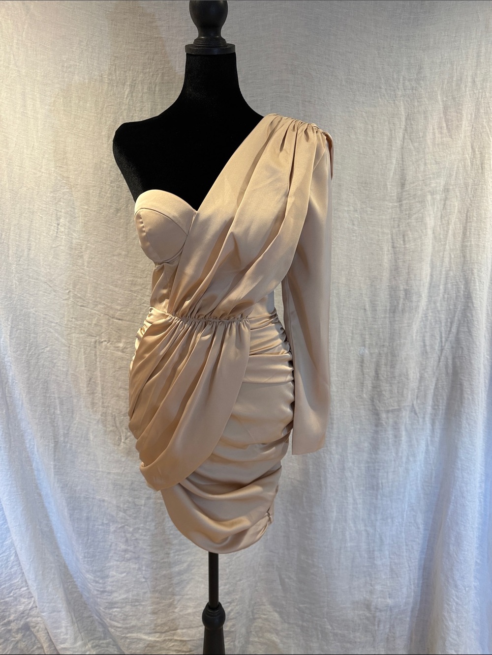 Lavish Alice One-Shoulder Draped Satin Mini Dress size 4